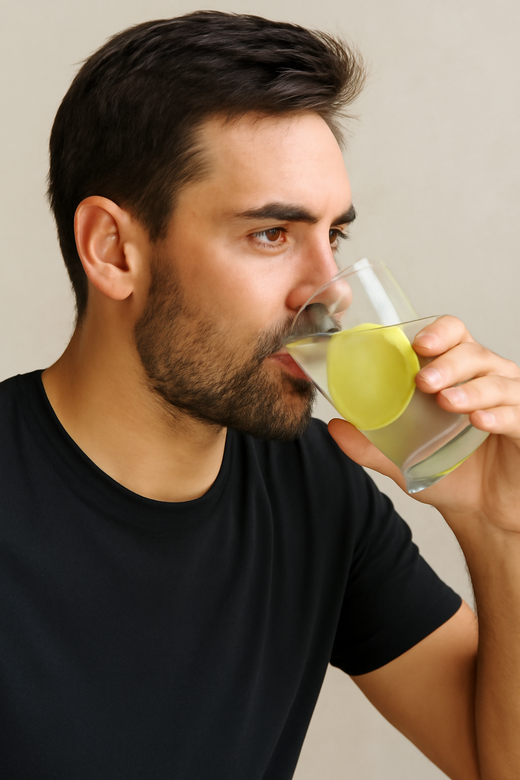 Uomo che beve una bevanda al limone